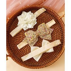 Babyhug Free Size Hedbands With Floral & Bow Applique - Beige