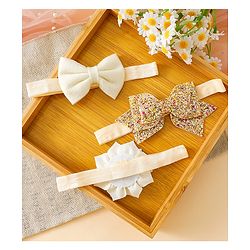 Babyhug Free Size Hedbands With Floral & Bow Applique - Beige