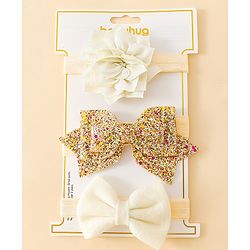 Babyhug Free Size Hedbands With Floral & Bow Applique - Beige