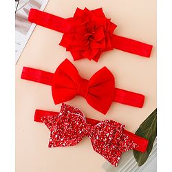 Babyhug Free Size Hedbands With Floral & Bow Applique - Red