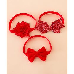 Babyhug Free Size Hedbands With Floral & Bow Applique - Red