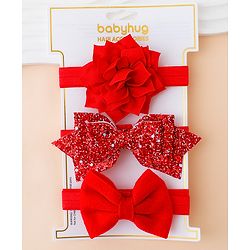 Babyhug Free Size Hedbands With Floral & Bow Applique - Red