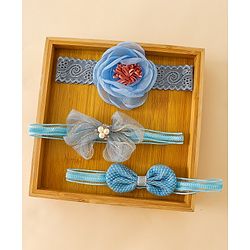 Babyhug Free Size Hedbands With Floral & Bow Applique - Light Blue