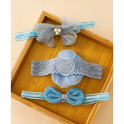 Babyhug Free Size Hedbands With Floral & Bow Applique - Light Blue