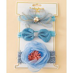 Babyhug Free Size Hedbands With Floral & Bow Applique - Light Blue