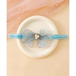 Babyhug Free Size Hedbands With Floral & Bow Applique - Light Blue