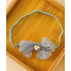 Babyhug Free Size Hedbands With Floral & Bow Applique - Light Blue