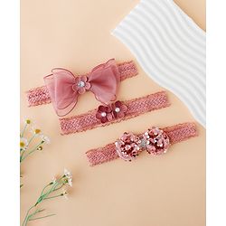 Babyhug Free Size Hedbands With Floral & Bow Applique - Light Red