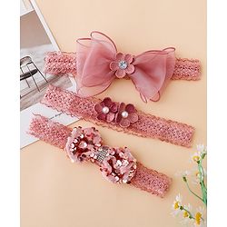 Babyhug Free Size Hedbands With Floral & Bow Applique - Light Red
