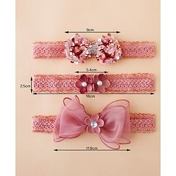Babyhug Free Size Hedbands With Floral & Bow Applique - Light Red