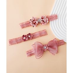 Babyhug Free Size Hedbands With Floral & Bow Applique - Light Red