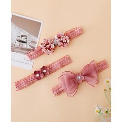 Babyhug Free Size Hedbands With Floral & Bow Applique - Light Red