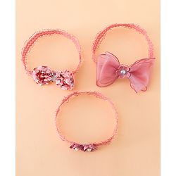 Babyhug Free Size Hedbands With Floral & Bow Applique - Light Red