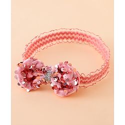Babyhug Free Size Hedbands With Floral & Bow Applique - Light Red