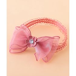 Babyhug Free Size Hedbands With Floral & Bow Applique - Light Red