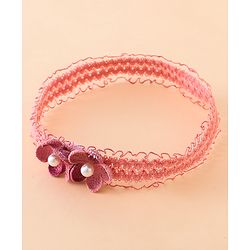Babyhug Free Size Hedbands With Floral & Bow Applique - Light Red