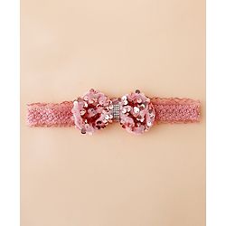 Babyhug Free Size Hedbands With Floral & Bow Applique - Light Red