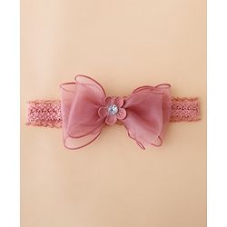 Babyhug Free Size Hedbands With Floral & Bow Applique - Light Red