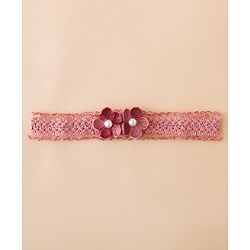 Babyhug Free Size Hedbands With Floral & Bow Applique - Light Red
