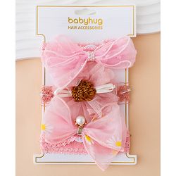 Babyhug Free Size Hedbands With Floral & Bow Applique - Pink