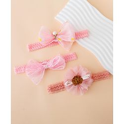 Babyhug Free Size Hedbands With Floral & Bow Applique - Pink