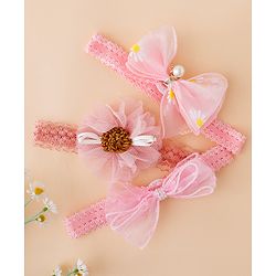 Babyhug Free Size Hedbands With Floral & Bow Applique - Pink