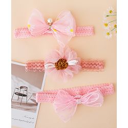 Babyhug Free Size Hedbands With Floral & Bow Applique - Pink