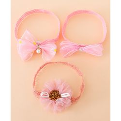 Babyhug Free Size Hedbands With Floral & Bow Applique - Pink