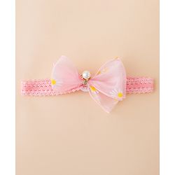Babyhug Free Size Hedbands With Floral & Bow Applique - Pink