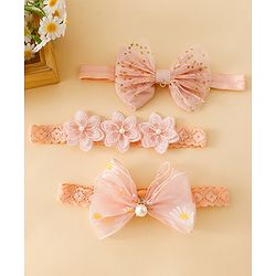 Babyhug Free Size Hedbands With Floral & Bow Applique - Light Orange