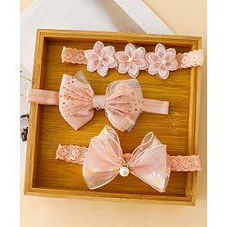 Babyhug Free Size Hedbands With Floral & Bow Applique - Light Orange