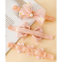Babyhug Free Size Hedbands With Floral & Bow Applique - Light Orange