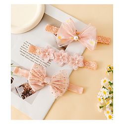 Babyhug Free Size Hedbands With Floral & Bow Applique - Light Orange