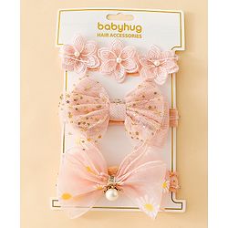Babyhug Free Size Hedbands With Floral & Bow Applique - Light Orange