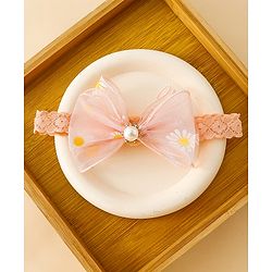 Babyhug Free Size Hedbands With Floral & Bow Applique - Light Orange