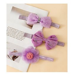 Babyhug Headbands With Floral & Bow Applique Pack of 3  -Purple