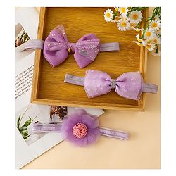 Babyhug Headbands With Floral & Bow Applique Pack of 3  -Purple