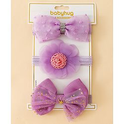 Babyhug Headbands With Floral & Bow Applique Pack of 3  -Purple