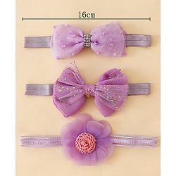 Babyhug Headbands With Floral & Bow Applique Pack of 3  -Purple