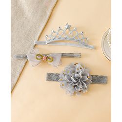Babyhug Free Size Hedbands With Floral & Bow Applique - Grey