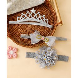 Babyhug Free Size Hedbands With Floral & Bow Applique - Grey
