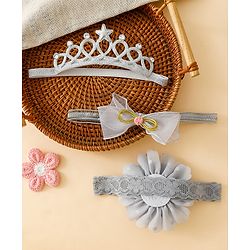 Babyhug Free Size Hedbands With Floral & Bow Applique - Grey