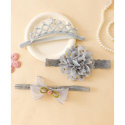 Babyhug Free Size Hedbands With Floral & Bow Applique - Grey