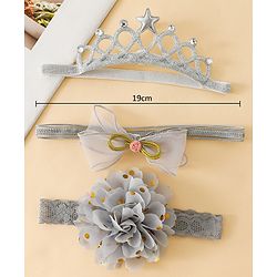 Babyhug Free Size Hedbands With Floral & Bow Applique - Grey