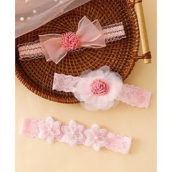 Babyhug Free Size Hedbands With Floral & Bow Applique - Pink
