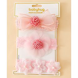 Babyhug Free Size Hedbands With Floral & Bow Applique - Pink