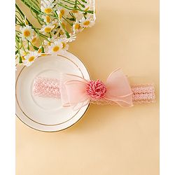 Babyhug Free Size Hedbands With Floral & Bow Applique - Pink
