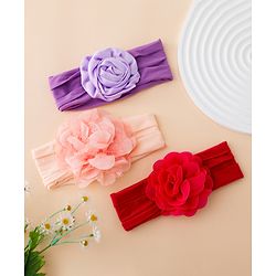 Babyhug Free Size Headbands With Floral Applique Pack of 3 - Multicolor