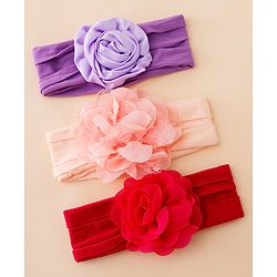 Babyhug Free Size Headbands With Floral Applique Pack of 3 - Multicolor