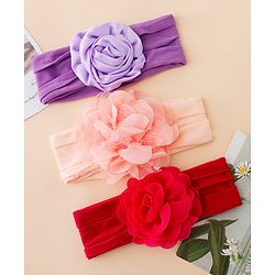 Babyhug Free Size Headbands With Floral Applique Pack of 3 - Multicolor